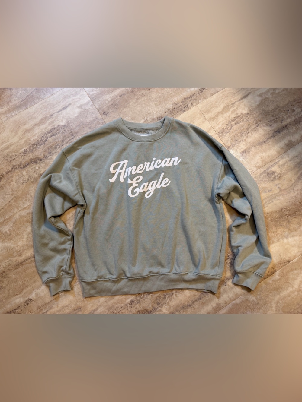 American Eagle Outfitters Crewneck Sweatshirt in Sage Green with White Logo